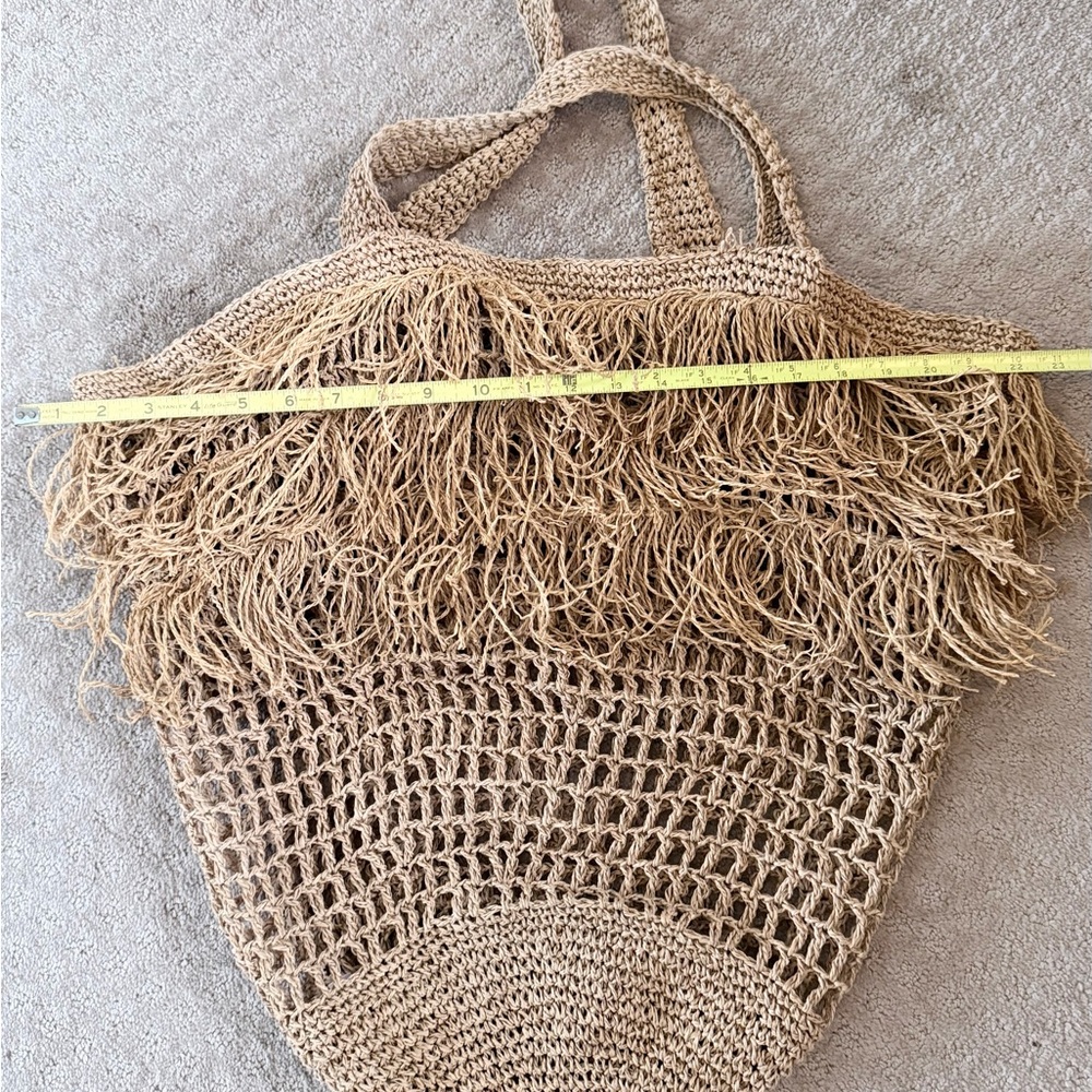 Anthropologie Raffia Fringe Tote NWOT Boho Straw Beach Vacation Bag - Picture 3 of 9